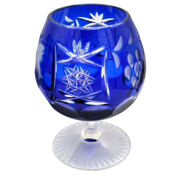 Ajka Marsala Cobalt Blue Cased Cut To Clear Crystal Brandy Snifters 2pc Set - Picture 4 of 5
